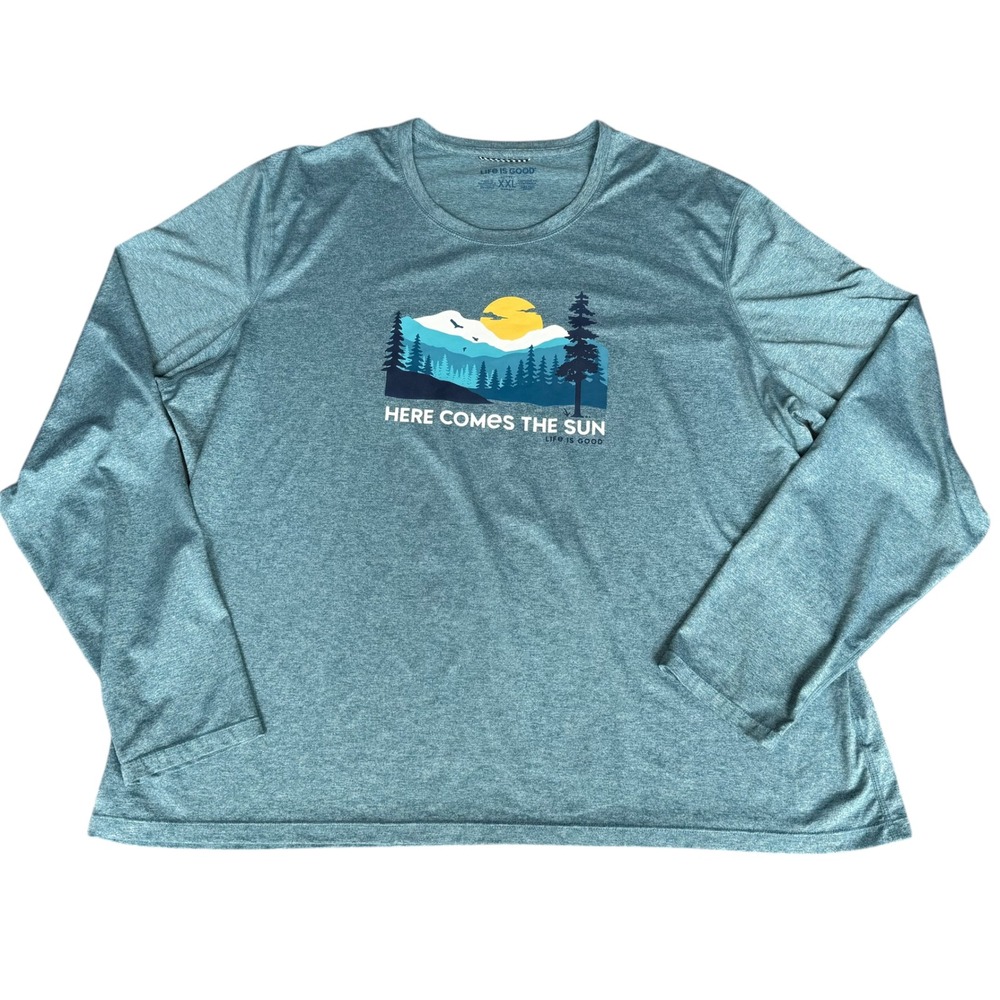 Life is Good XXL Active Long Sleeve Performance Tee Blue Here Comes The Sun - Picture 2 of 9